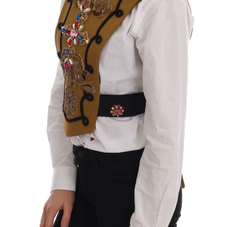 Dolce & Gabbana Yellow Crystal Cross Vest Jacket