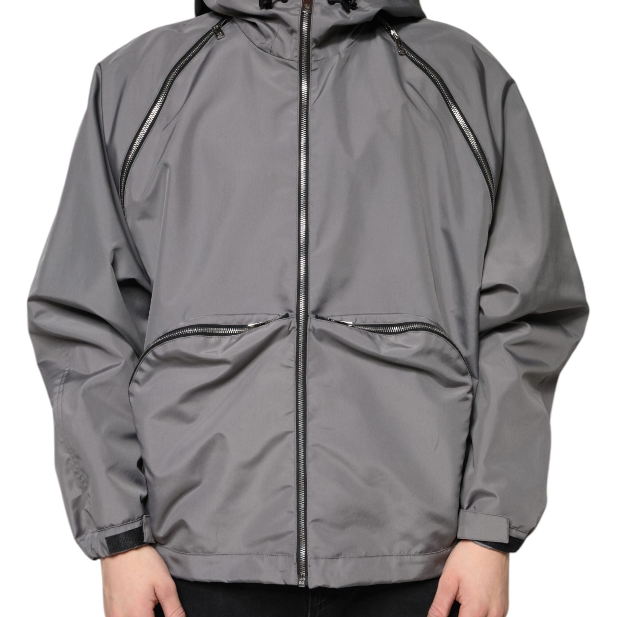 Dolce & Gabbana Gray Polyester Hooded Men Full Zip Jacket