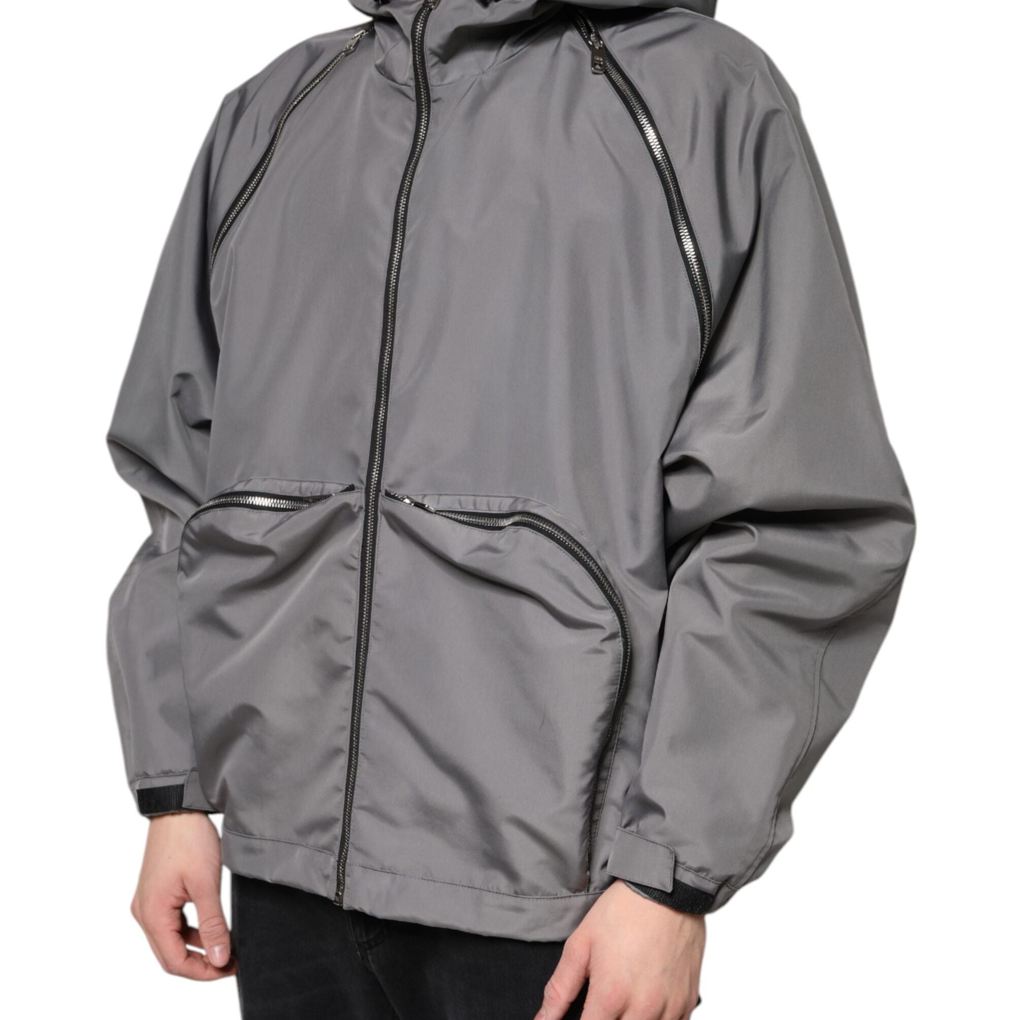 Dolce & Gabbana Gray Polyester Hooded Men Full Zip Jacket