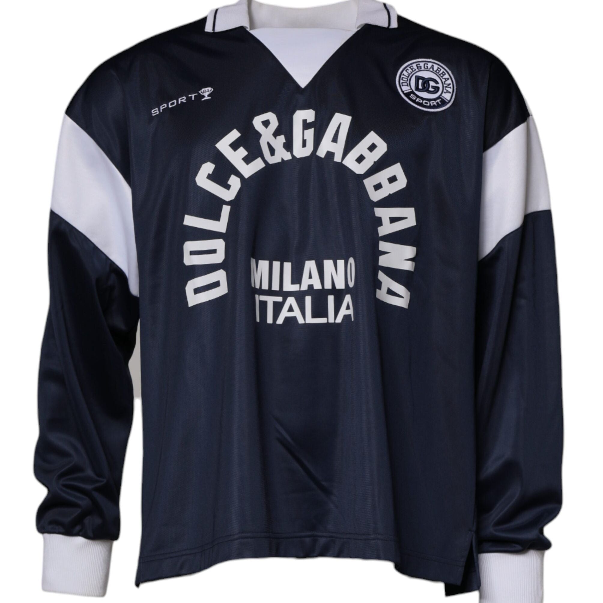 Dolce & Gabbana Blue Logo Jersey Collared Pullover Sweater