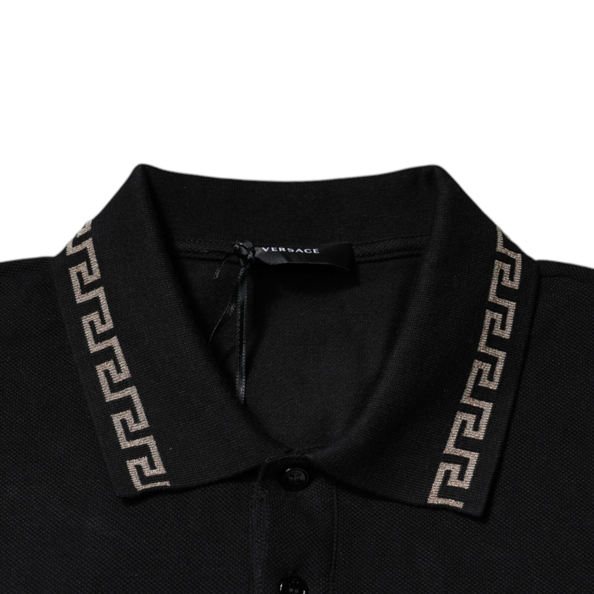 Versace Black Viscose Collared Polo Short Sleeves T-shirt