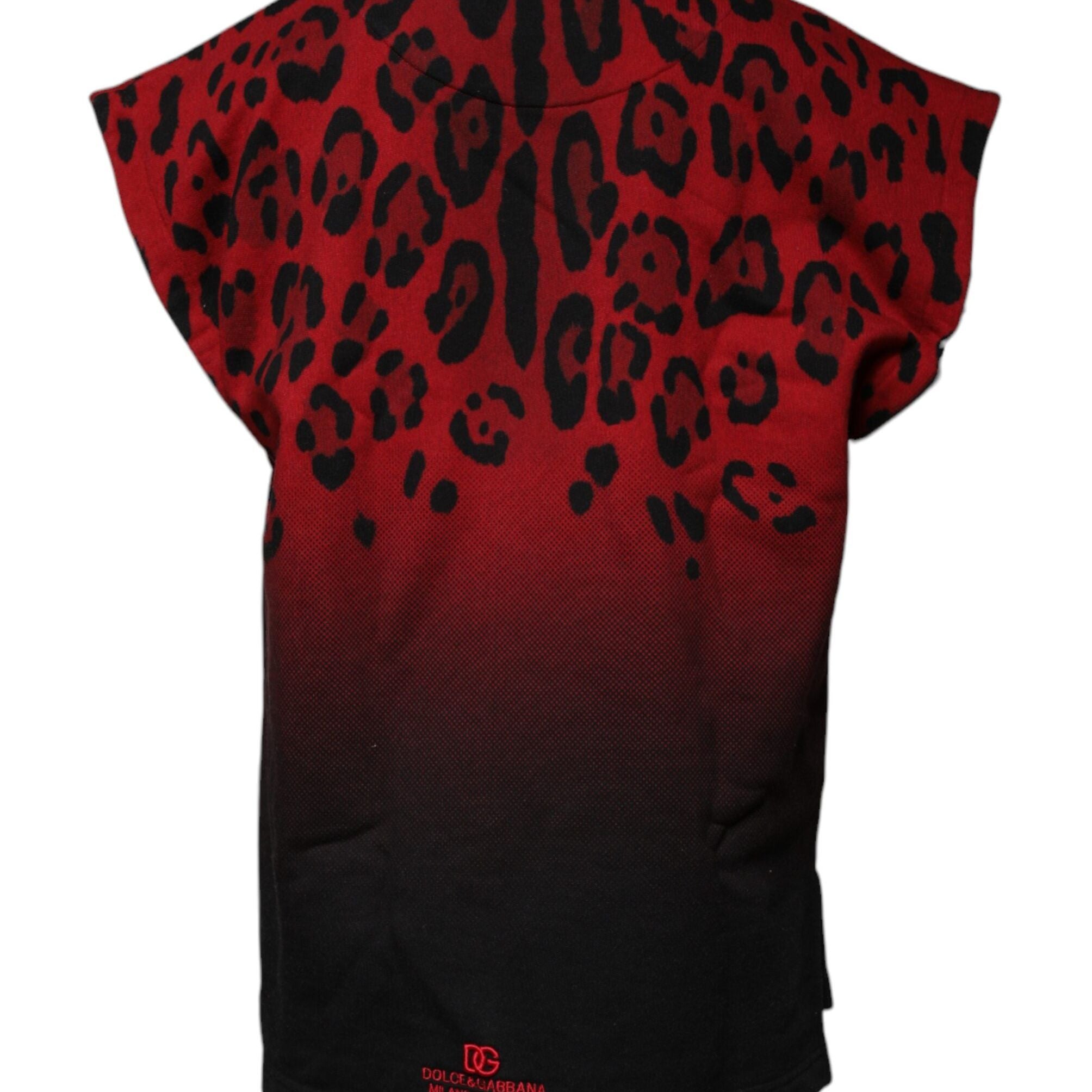 Dolce & Gabbana Red Leopard Print Cotton Sleeveless T-shirt