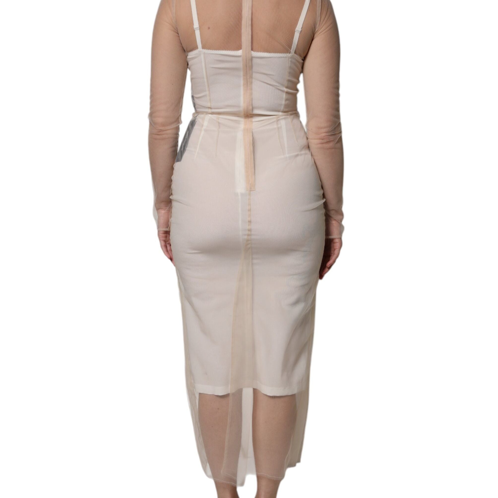 Dolce & Gabbana White Sheer Tulle Bustier Bodycon Midi Dress