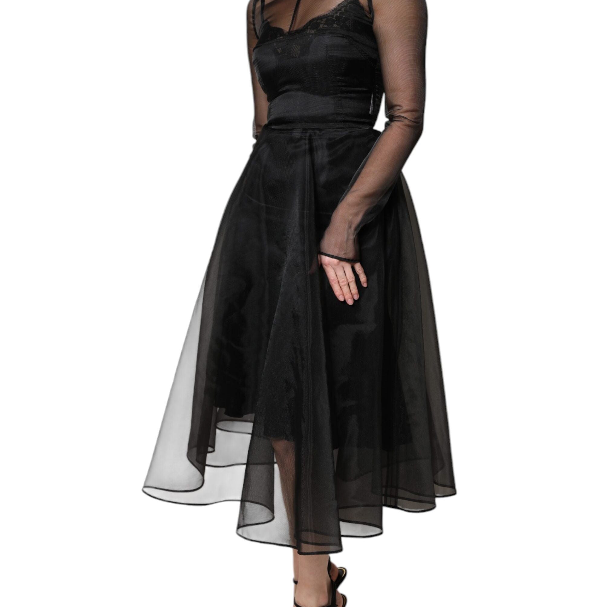 Dolce & Gabbana Black Tulle A-line Midi Cocktail Gown Dress