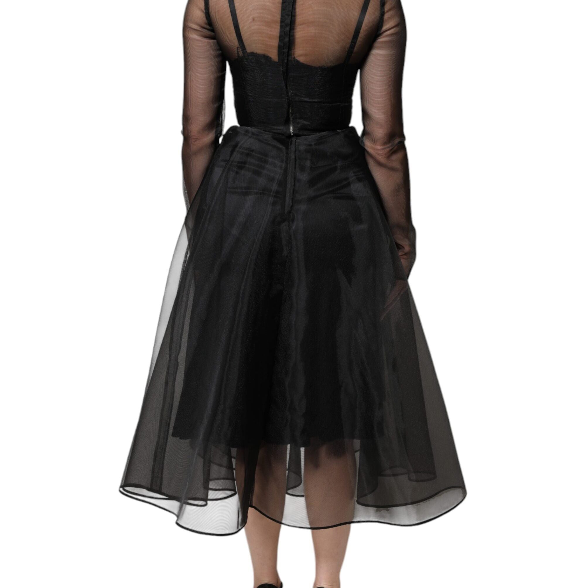 Dolce & Gabbana Black Tulle A-line Midi Cocktail Gown Dress