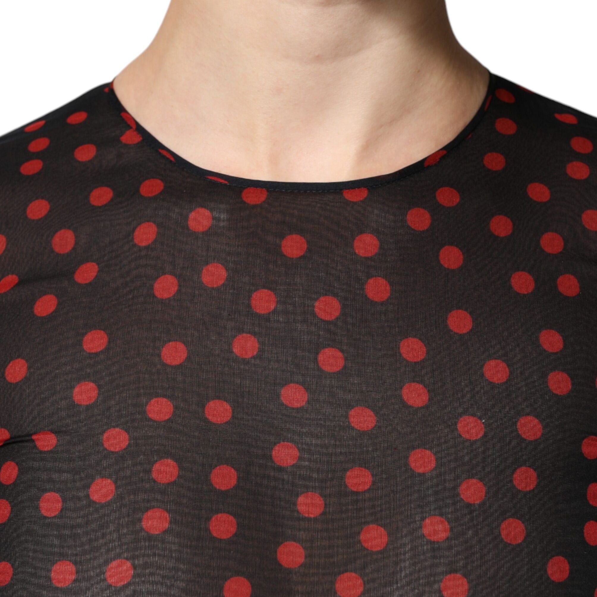 Dolce & Gabbana Black Red Polka Dot Silk Layered Midi Dress
