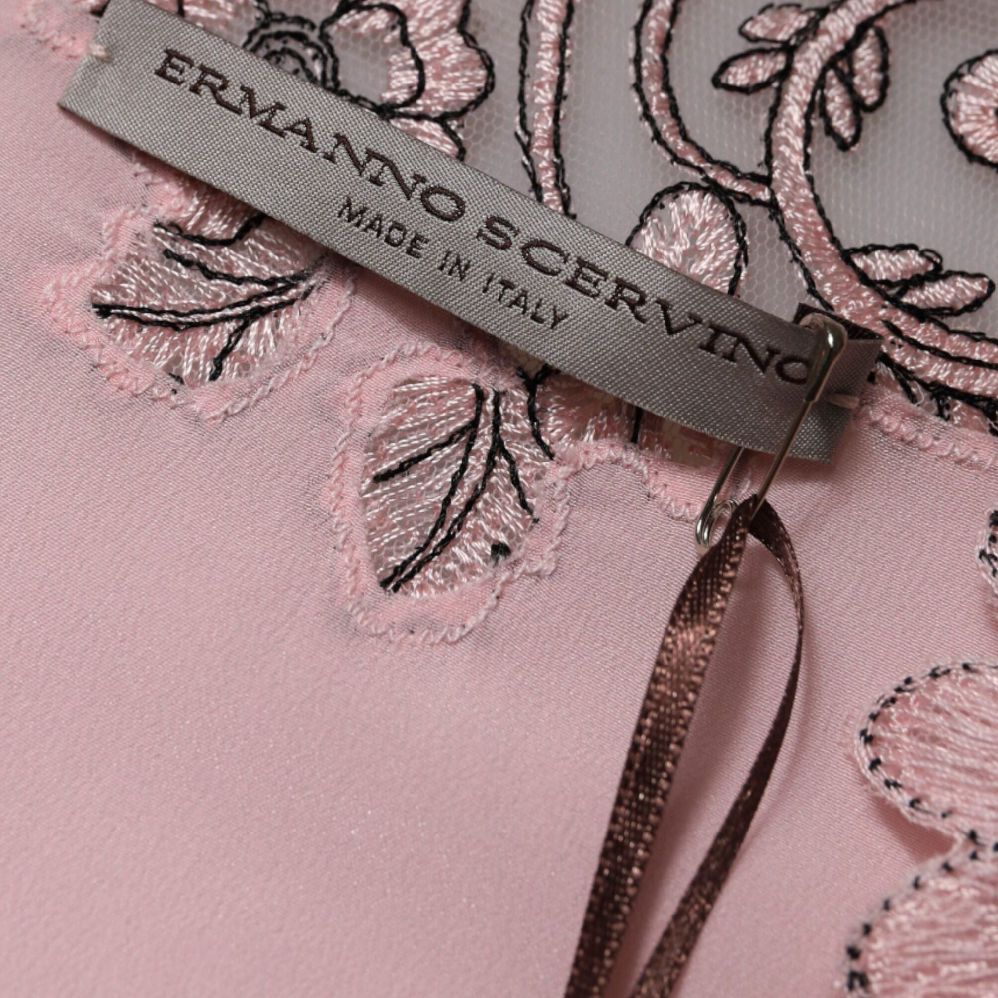 Ermanno Scervino Pink Floral Lace Short Sleeves V-neck Midi Dress