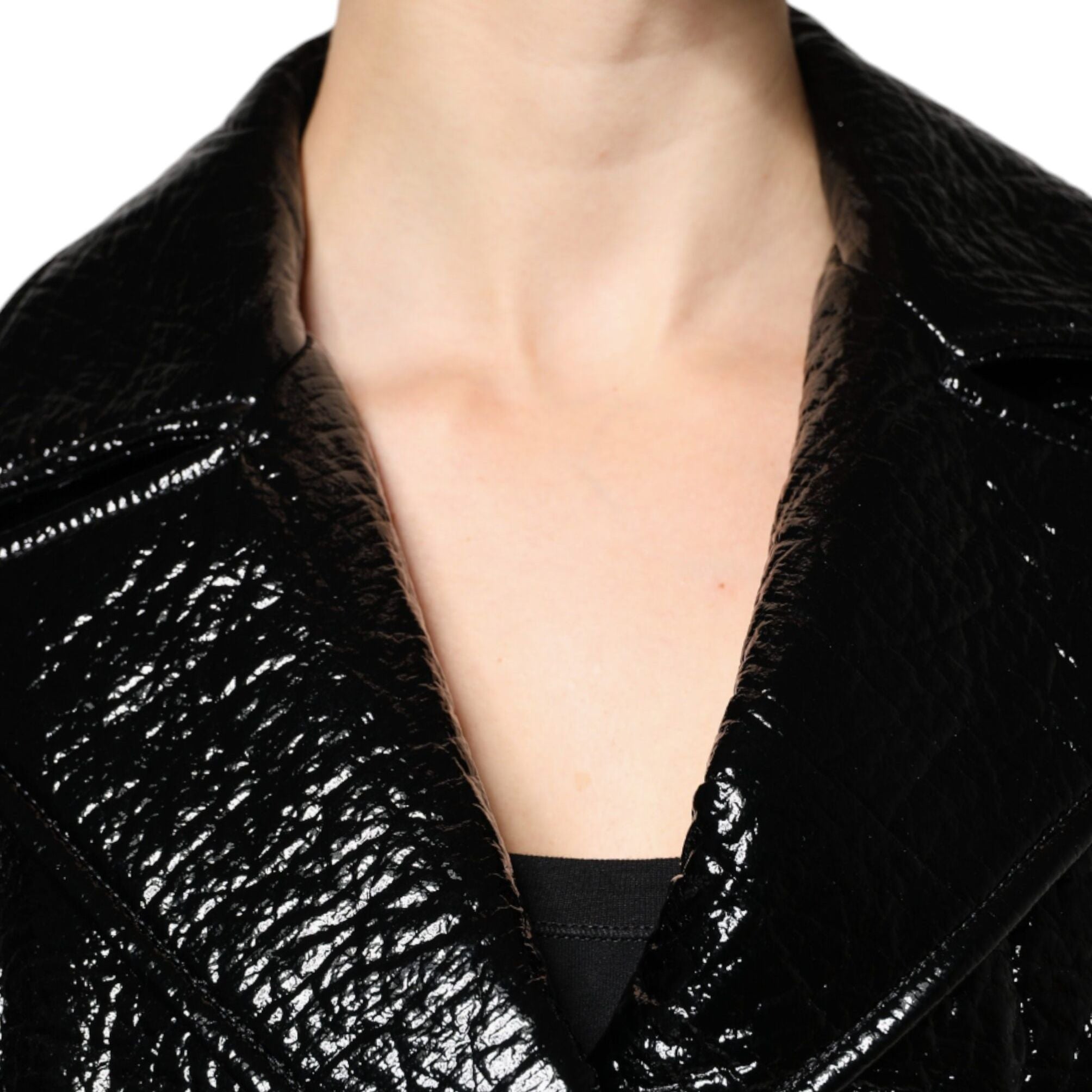 Dolce & Gabbana Black Leather Cropped Long Sleeve Coat Jacket