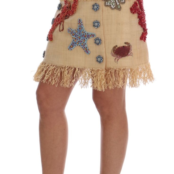 Dolce & Gabbana Crystal Beige Palm Fiber Skirt