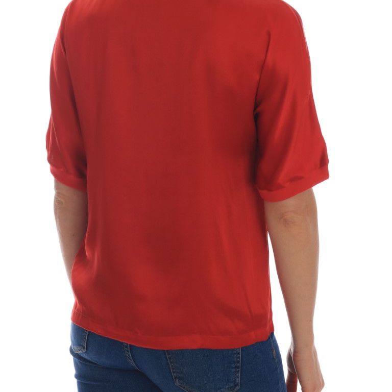 Dolce & Gabbana Red Silk Oranges Floral Crystal Blouse