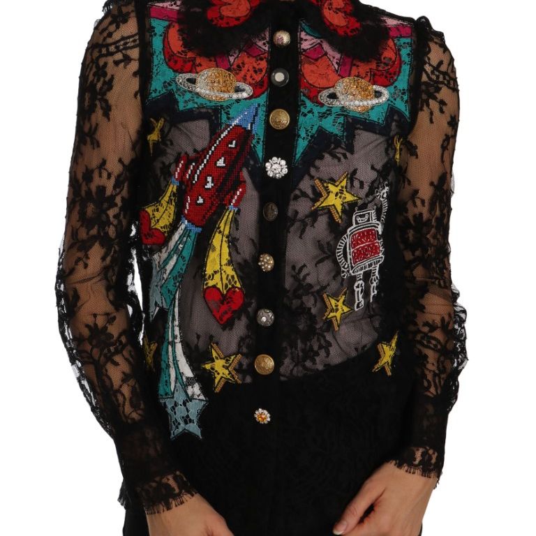 Dolce & Gabbana Black Lace Crystal SPACE Shirt