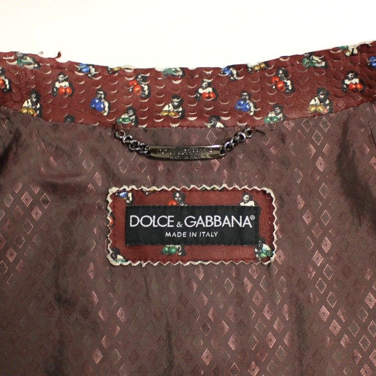 Dolce & Gabbana Bordeaux Leather Boxer Print Jacket Coat