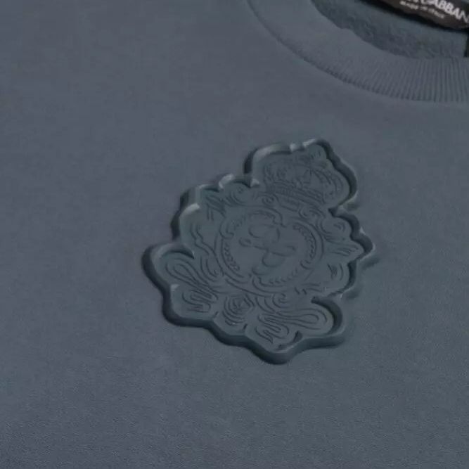 Dolce & Gabbana Blue Cotton Logo Patch Crew Neck Men Pullover Sweater