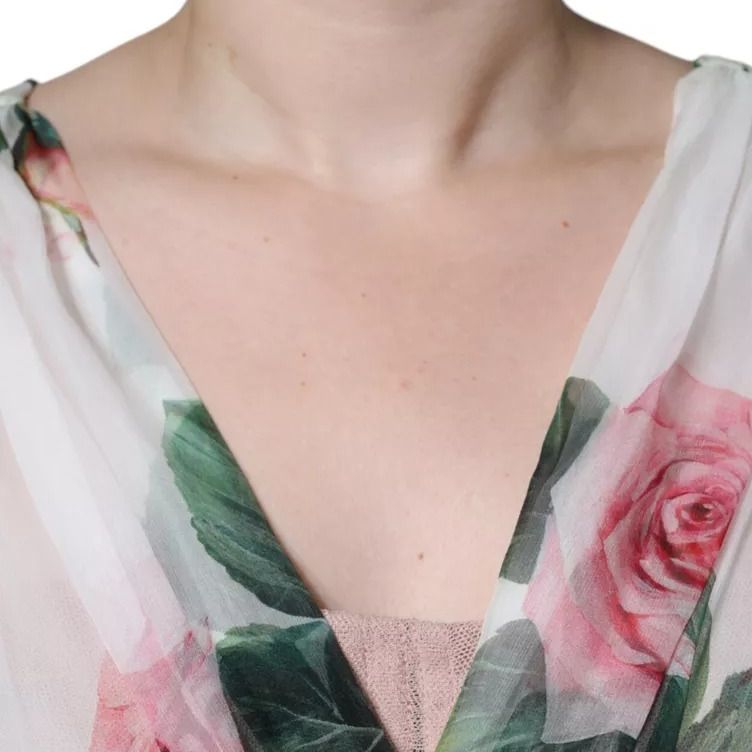 Dolce & Gabbana White Silk Floral Print A-line Midi Dress