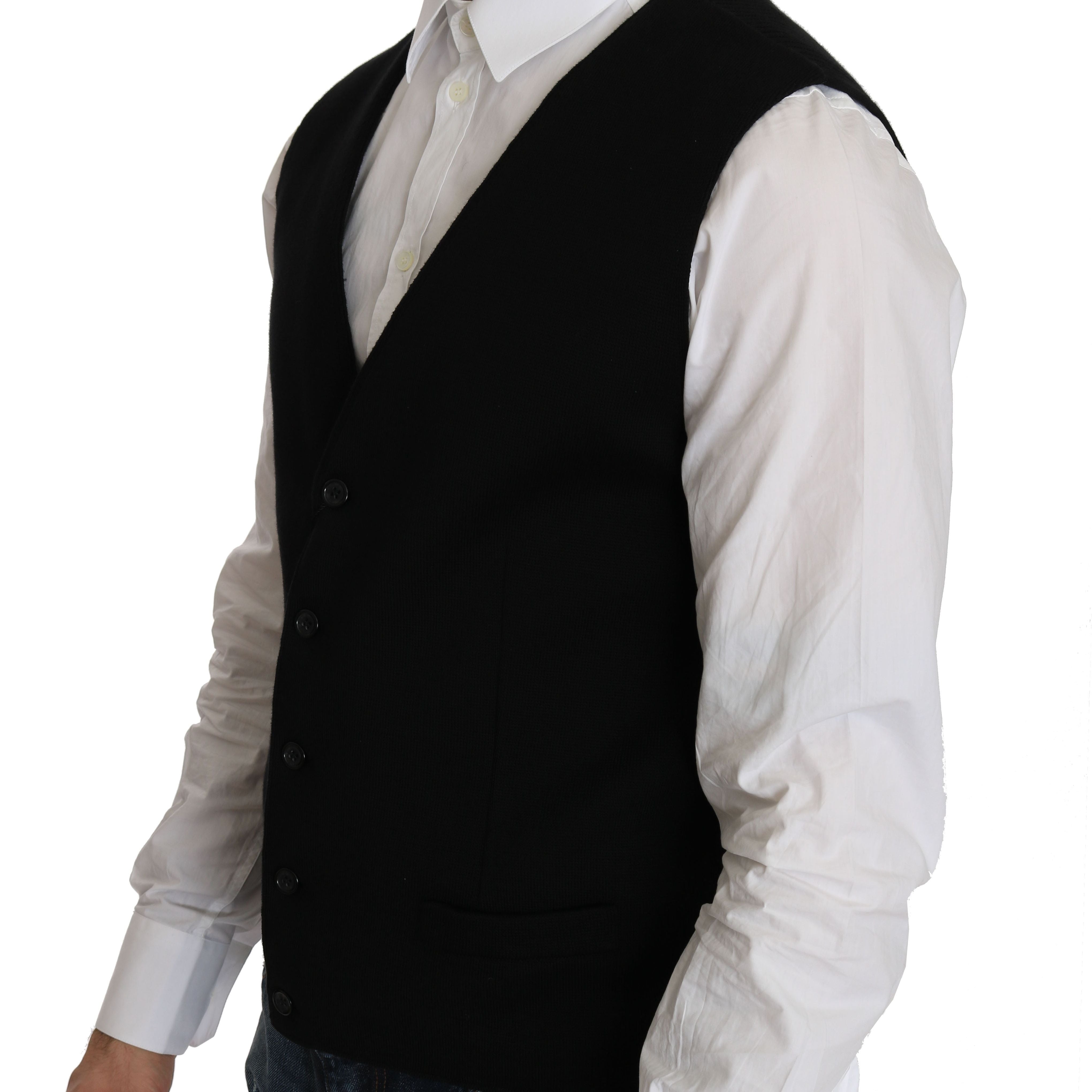 Dolce & Gabbana Black Cotton Dress Woven Waistcoat