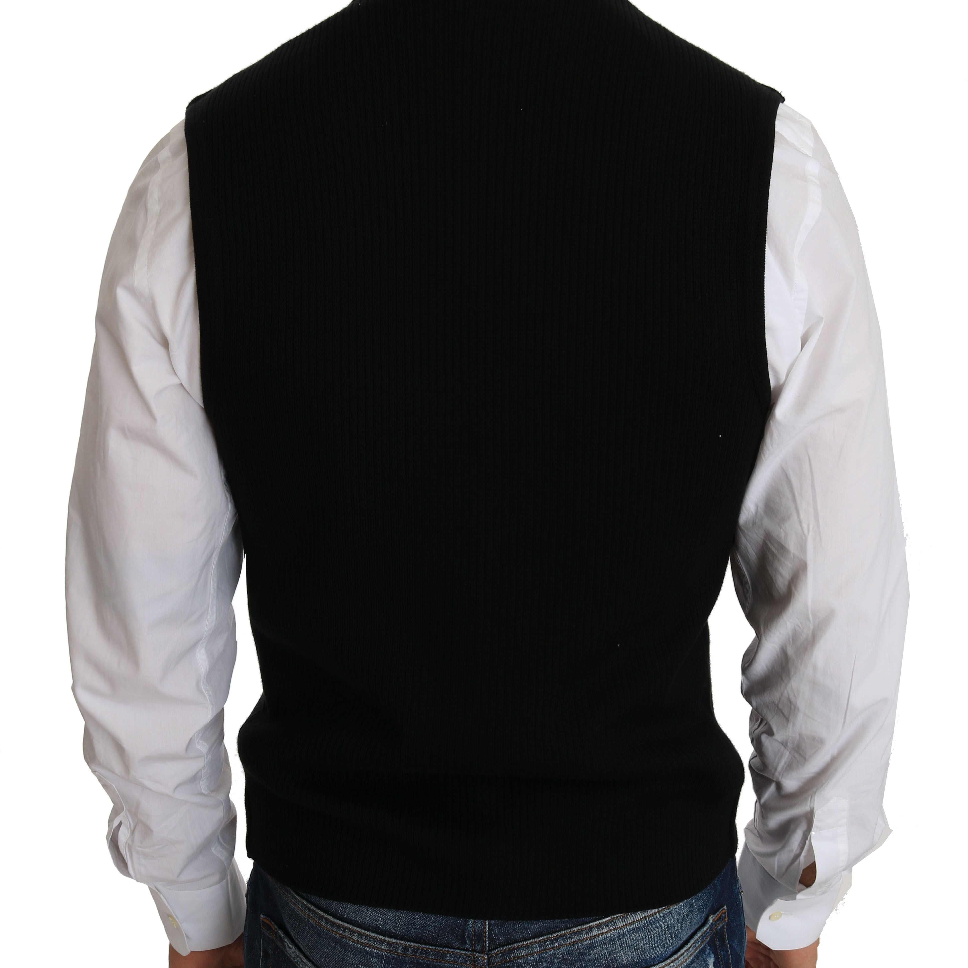 Dolce & Gabbana Black Cotton Dress Woven Waistcoat