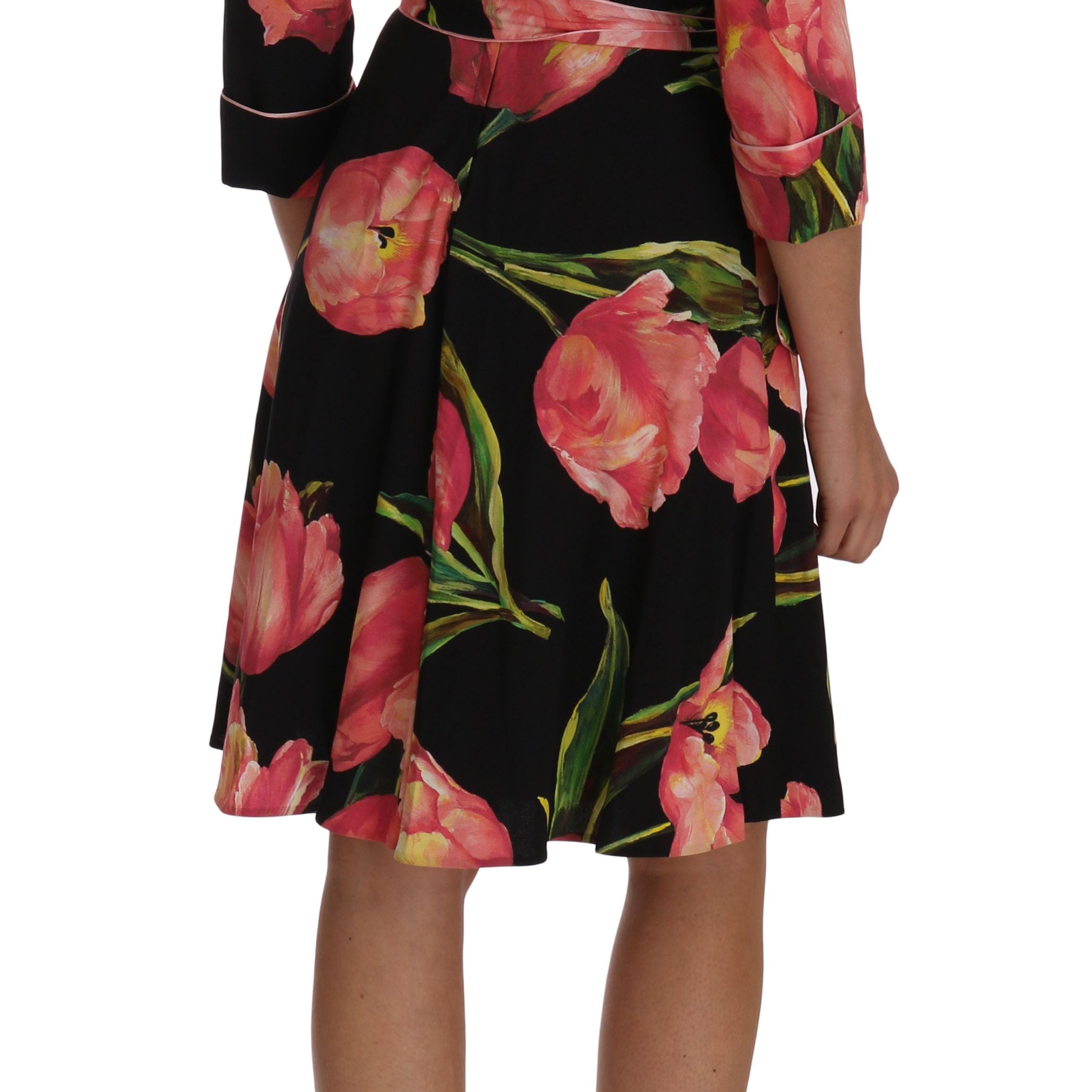 Dolce & Gabbana Black Pink Tulip Print Stretch Shift Dress