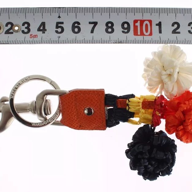 Dolce & Gabbana Silver Brown Raffia Leather Clasp Finder Chain Keyring
