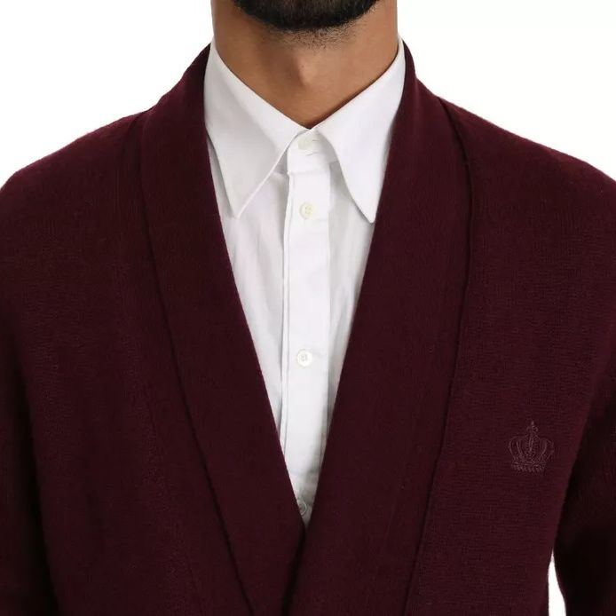 Dolce & Gabbana Bordeaux Cashmere Crown Cardigan Sweater
