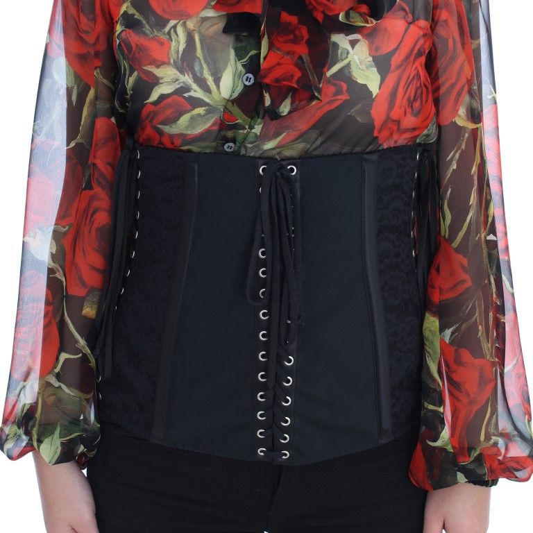 Dolce & Gabbana Black Stretch Corset Waist Strap Belt