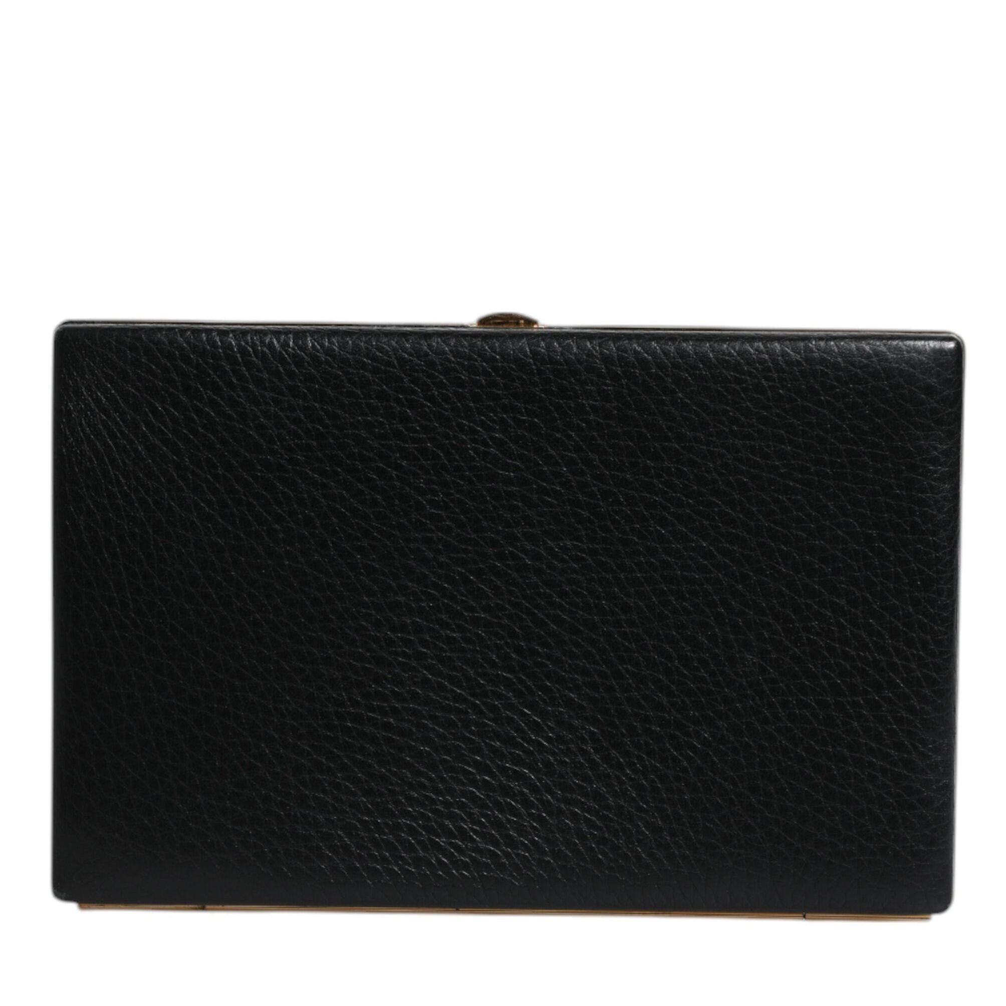 Dolce & Gabbana Black Leather Gold Frame Clutch Evening Party Purse Bag