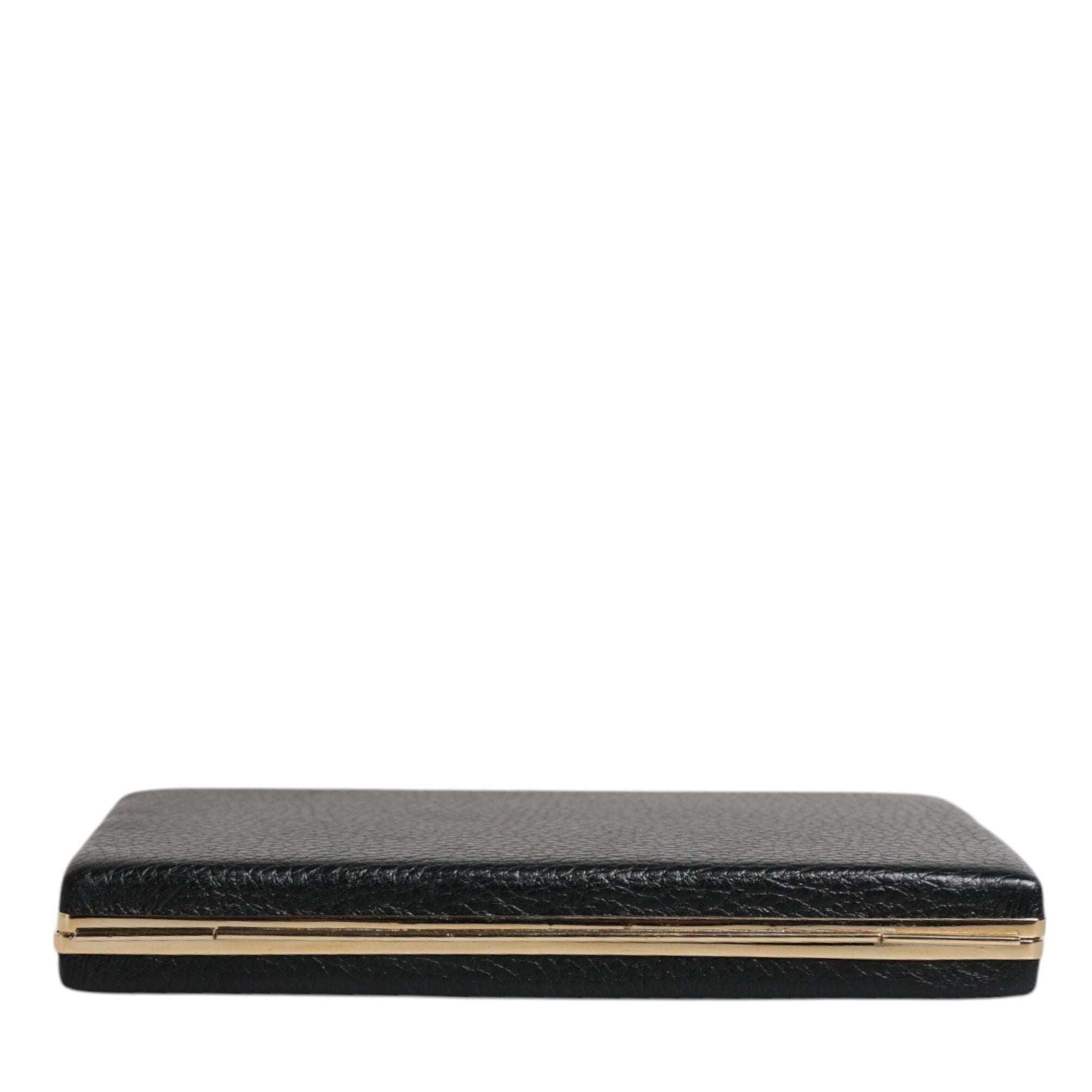 Dolce & Gabbana Black Leather Gold Frame Clutch Evening Party Purse Bag
