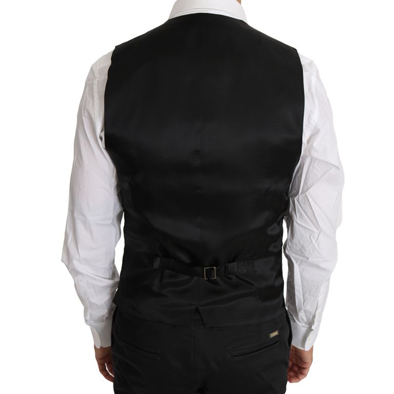 Dolce & Gabbana Black Solid Wool Silk Waistcoat Vest