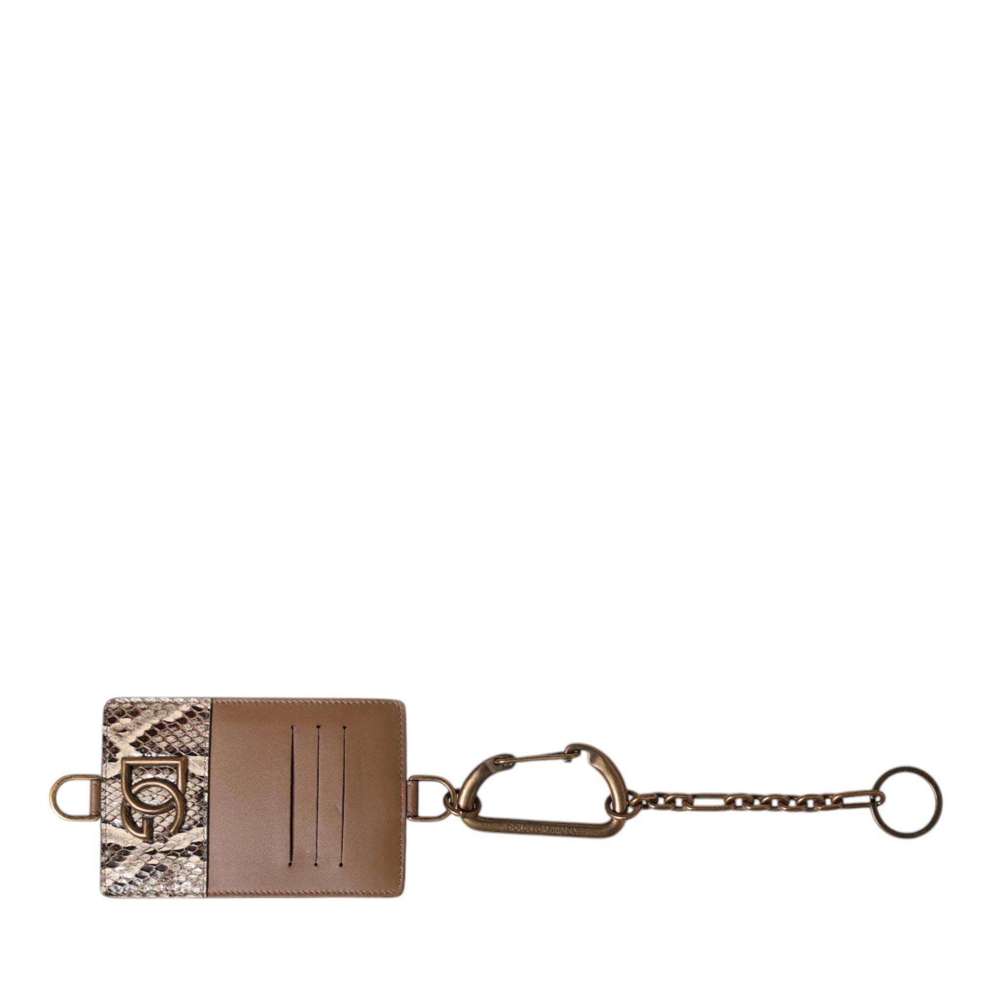 Dolce & Gabbana Brown Exotic Leather Card Holder DG Logo Plaque Wallet