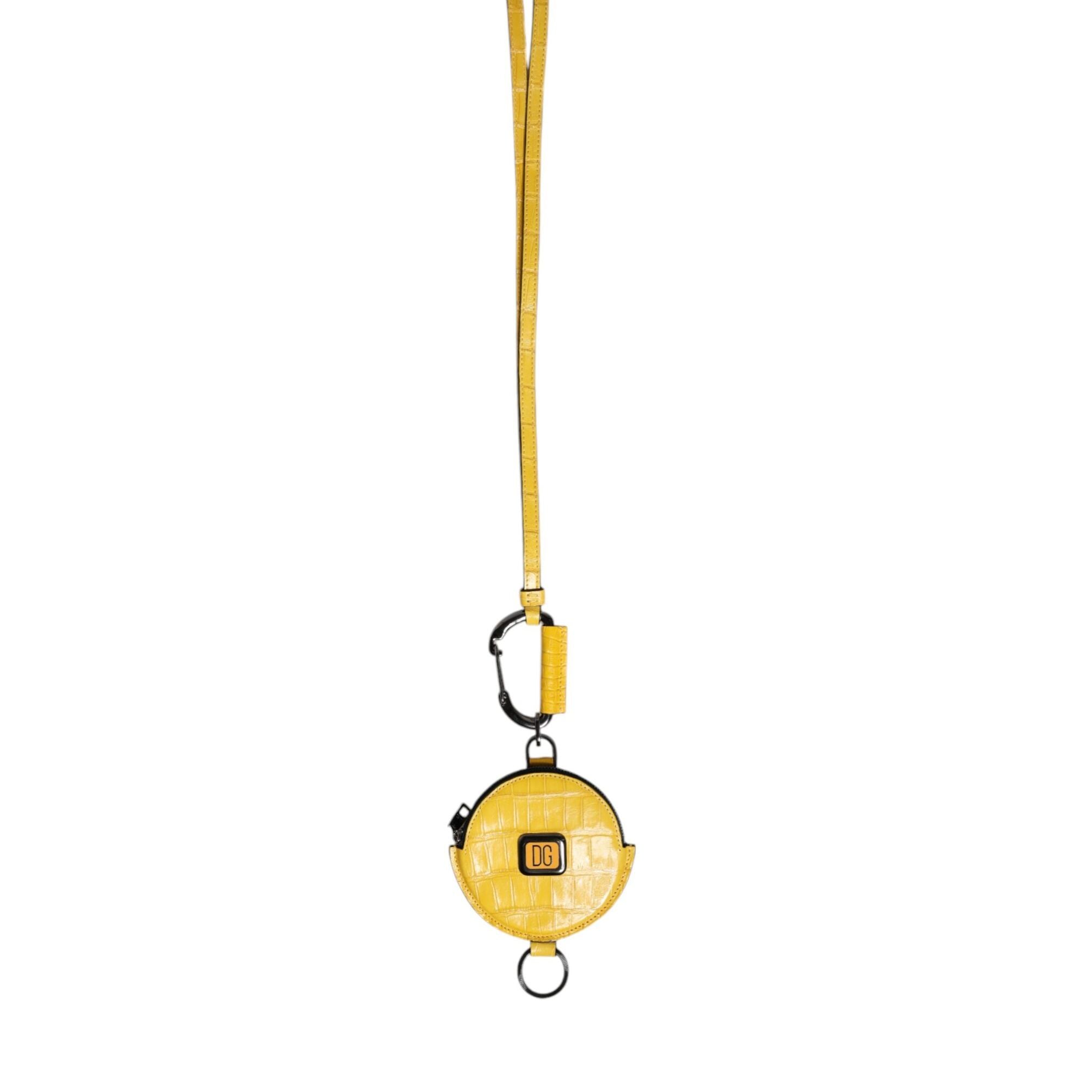 Dolce & Gabbana Yellow Round Leather DG Logo Coin Purse Lanyard Wallet