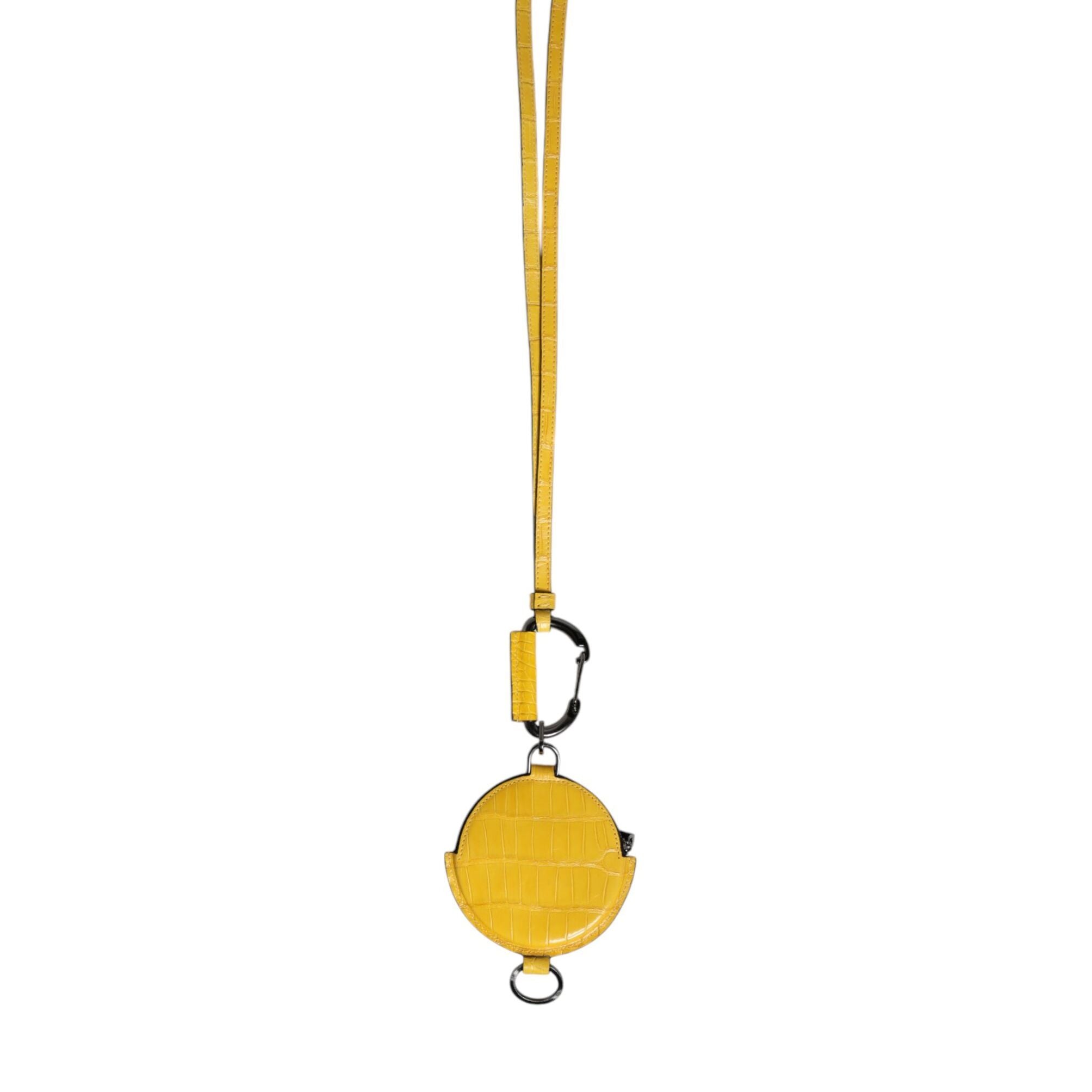 Dolce & Gabbana Yellow Round Leather DG Logo Coin Purse Lanyard Wallet