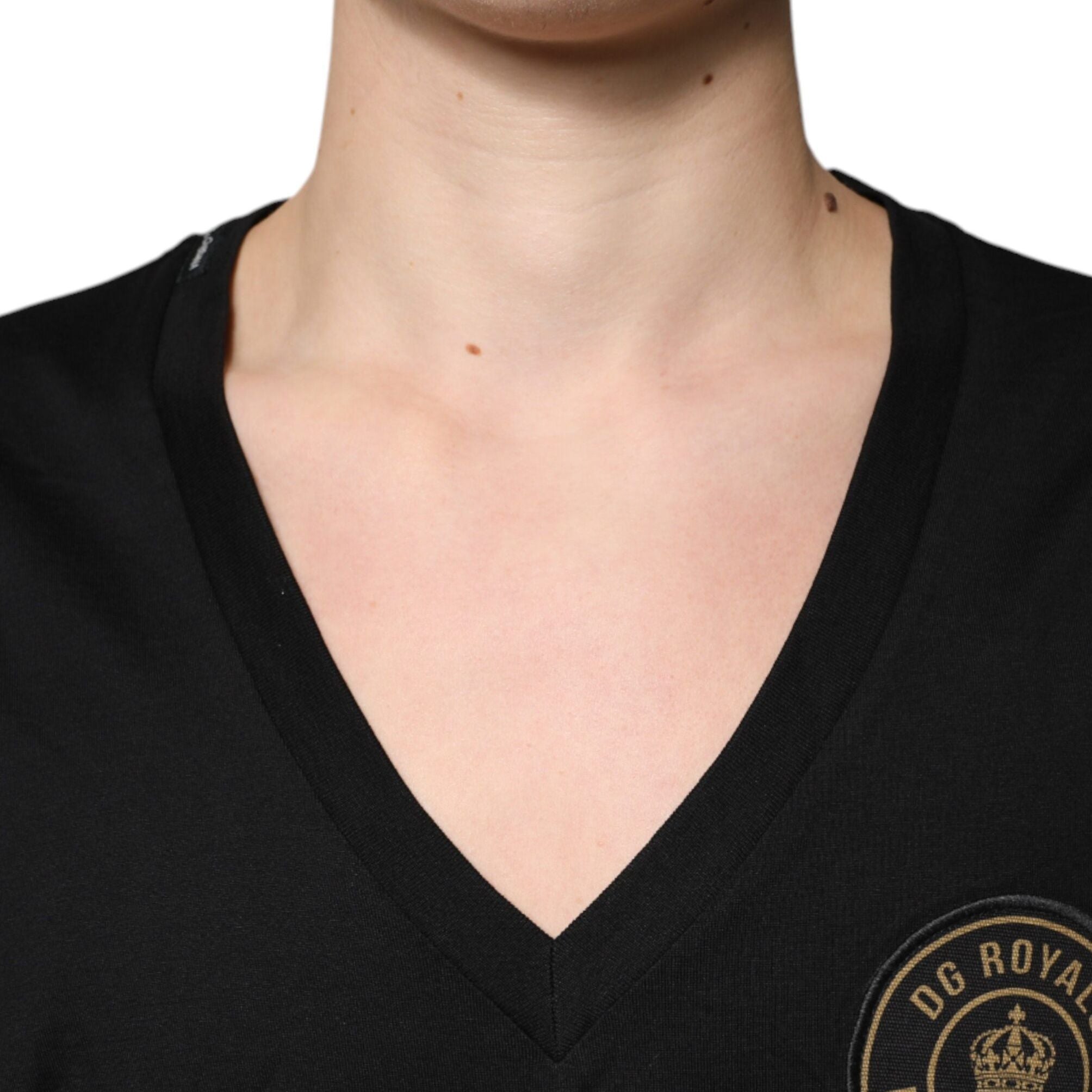 Dolce & Gabbana Black Cotton Logo Vneck Short Sleeve T-shirt