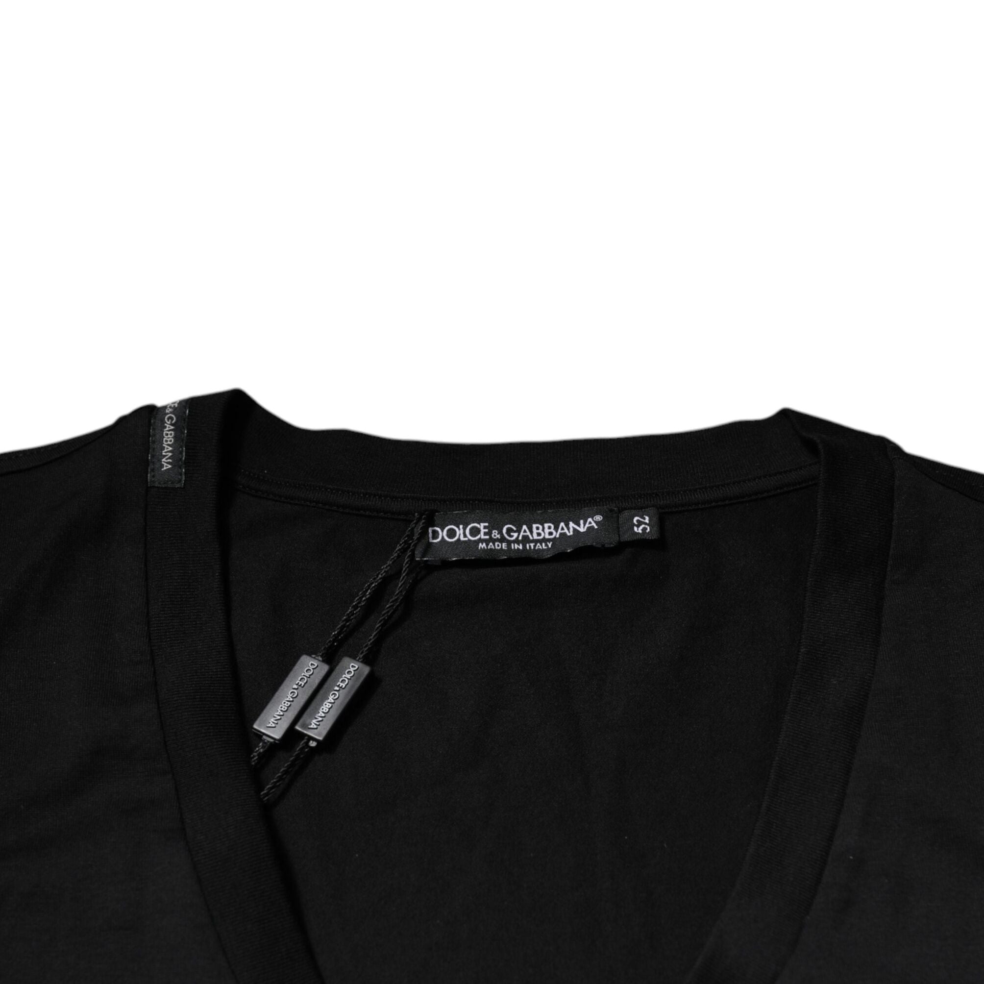 Dolce & Gabbana Black Cotton Logo Vneck Short Sleeve T-shirt