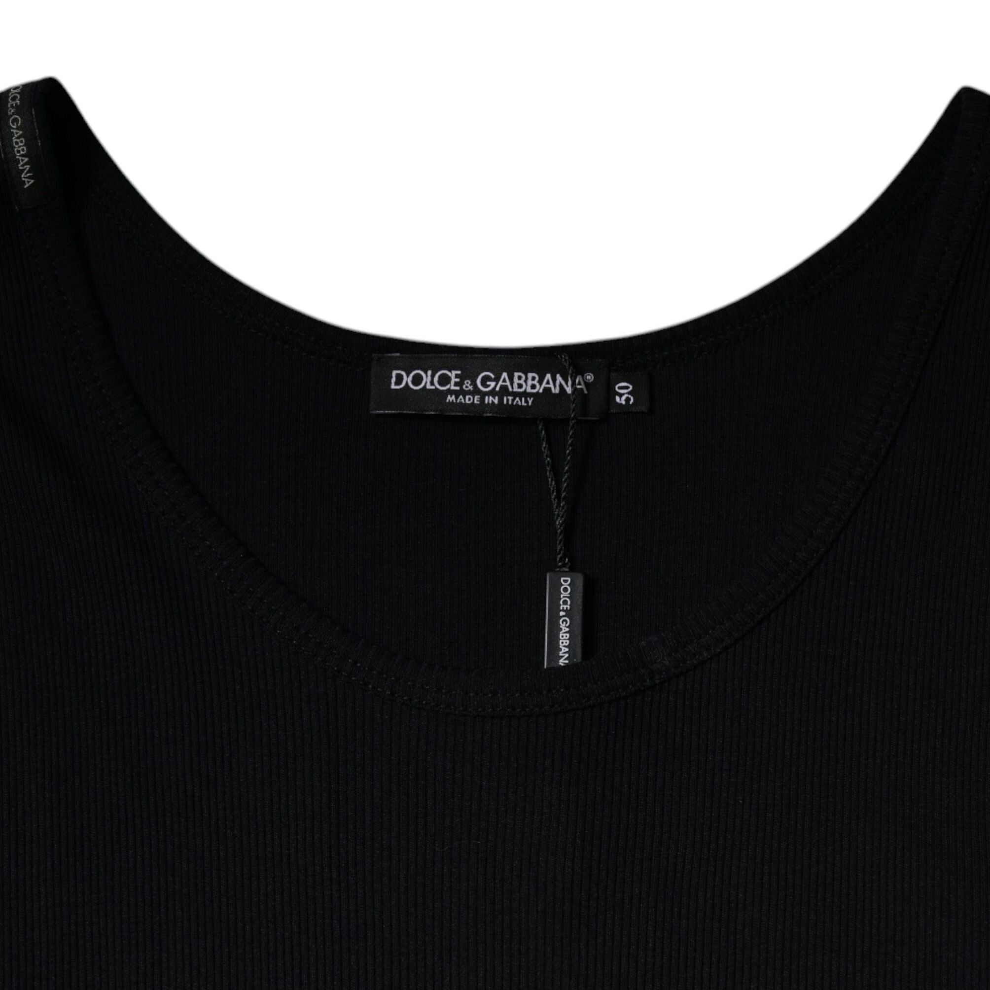 Dolce & Gabbana Black Cotton Sleeveless Round Neck Tank T-shirt