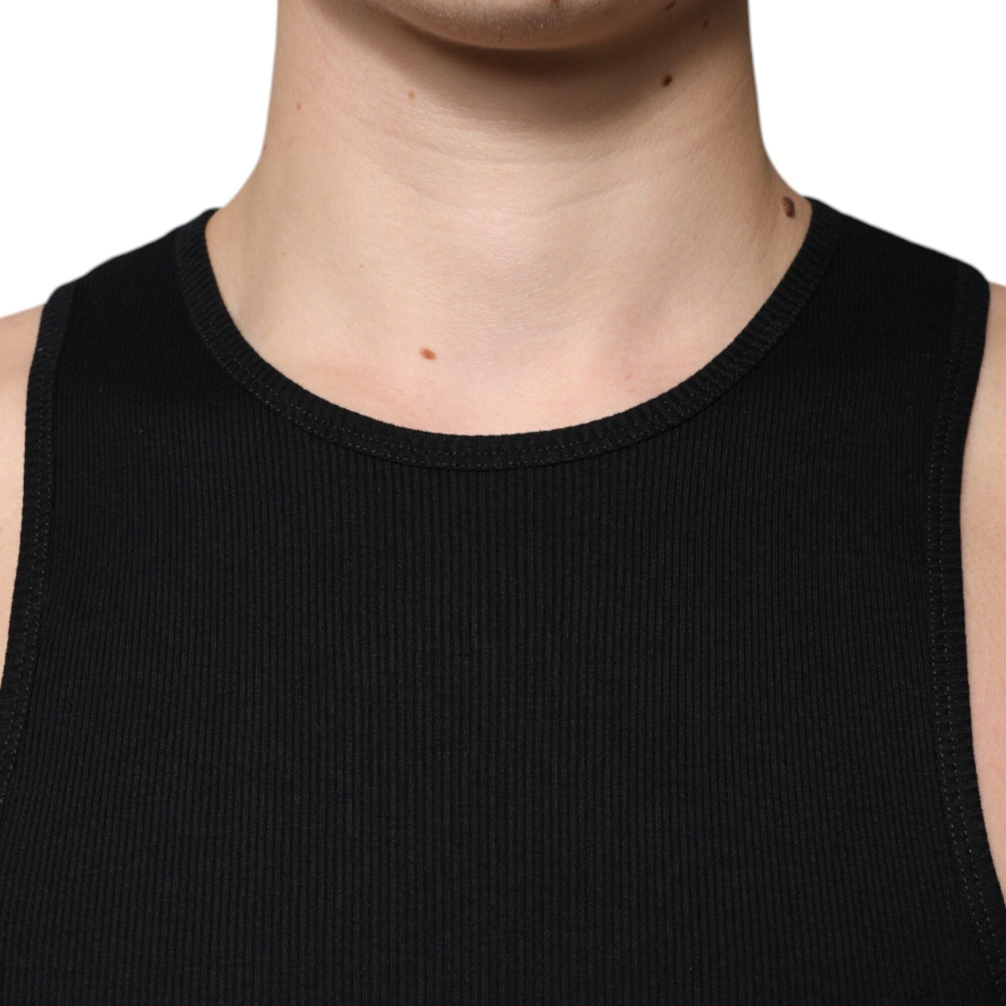 Dolce & Gabbana Black Cotton Sleeveless Round Neck Tank T-shirt
