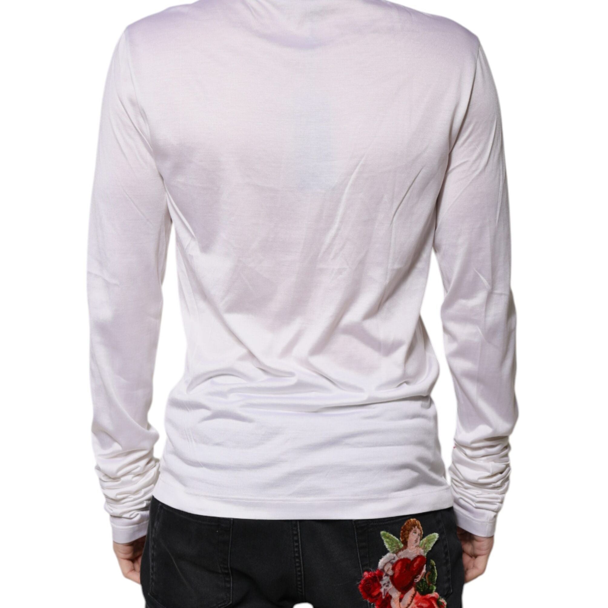 Dolce & Gabbana White Silk Crew Neck Men Pullover Sweater