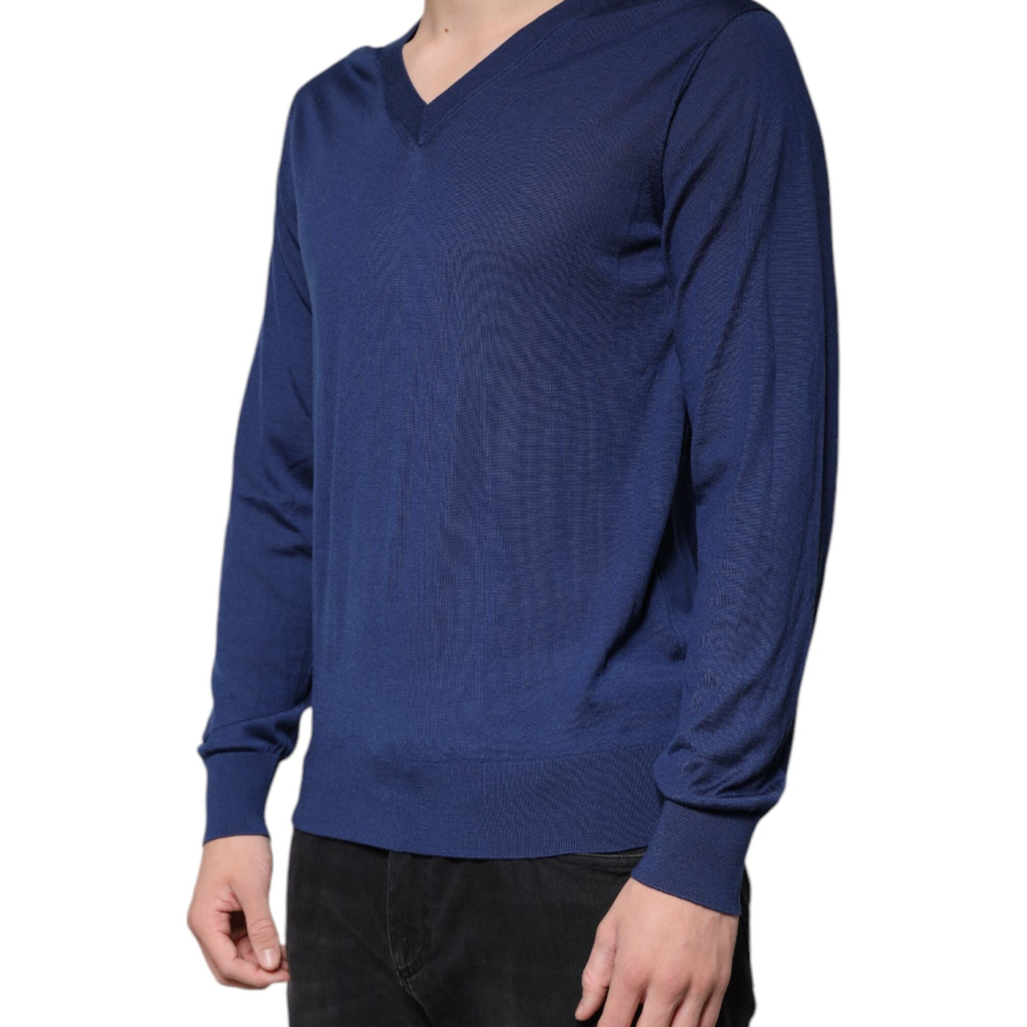 Dolce & Gabbana Navy Blue Cashmere V-neck Pullover Sweater