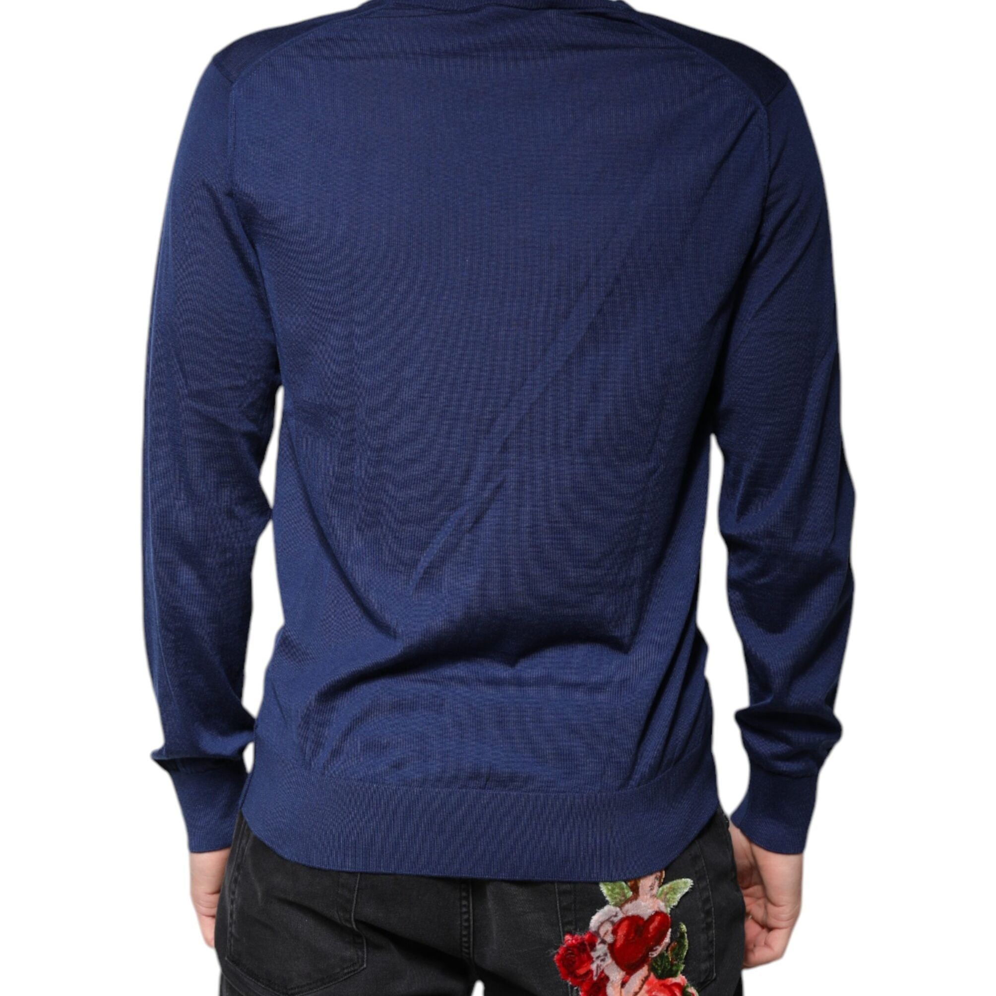 Dolce & Gabbana Navy Blue Cashmere V-neck Pullover Sweater