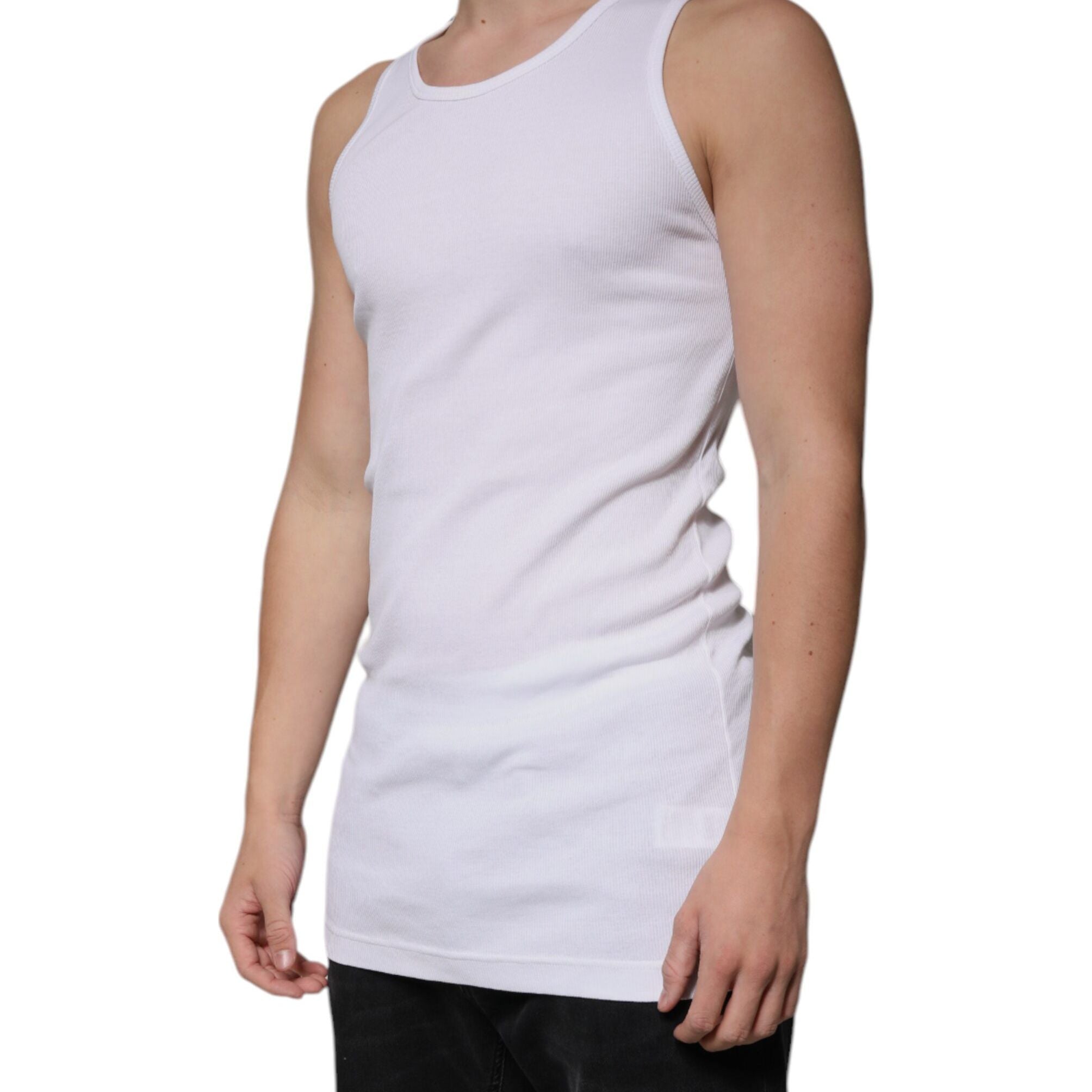 Dolce & Gabbana White Cotton Sleeveless Round Neck Tank T-shirt