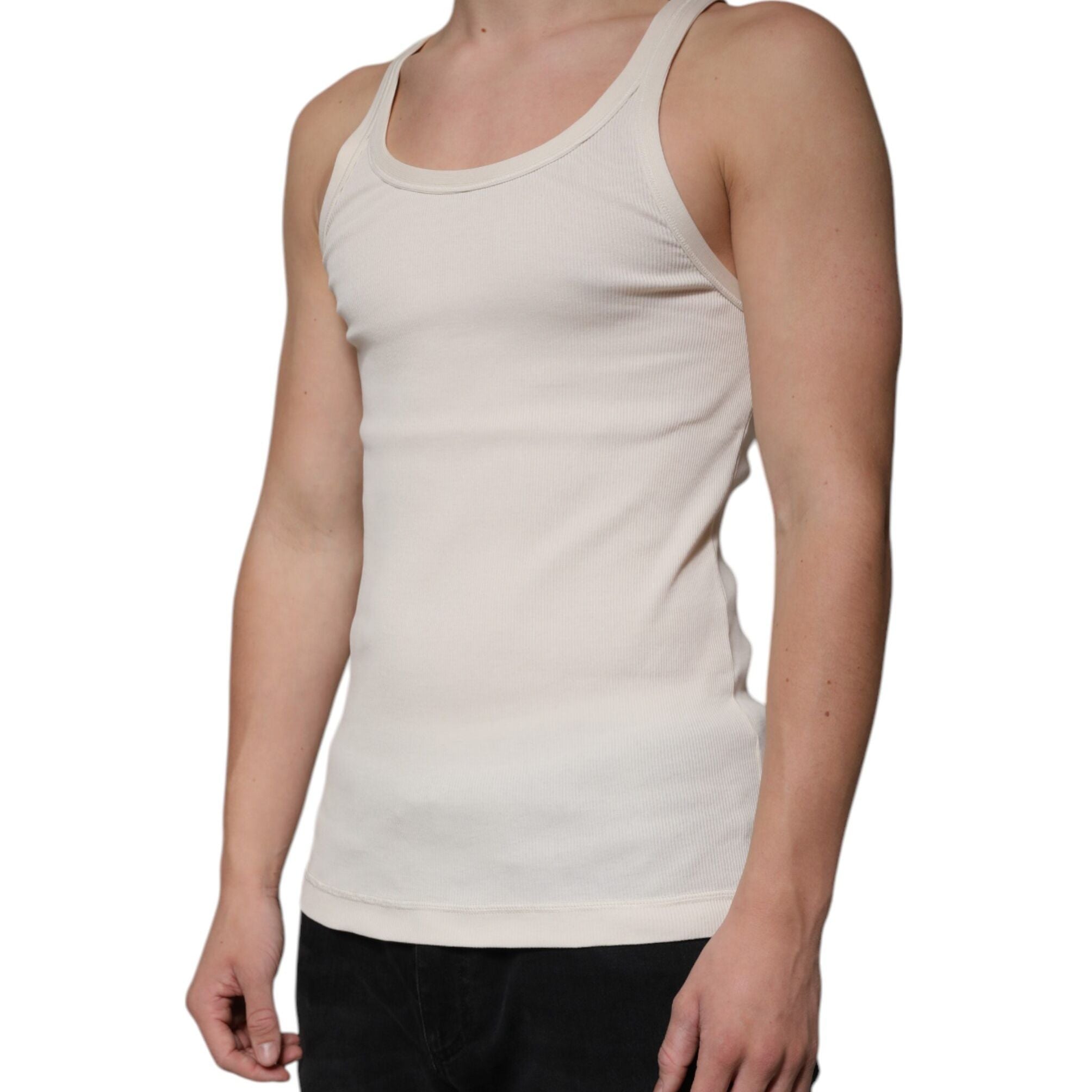 Dolce & Gabbana Off White Cotton Sleeveless Round Neck Tank T-shirt