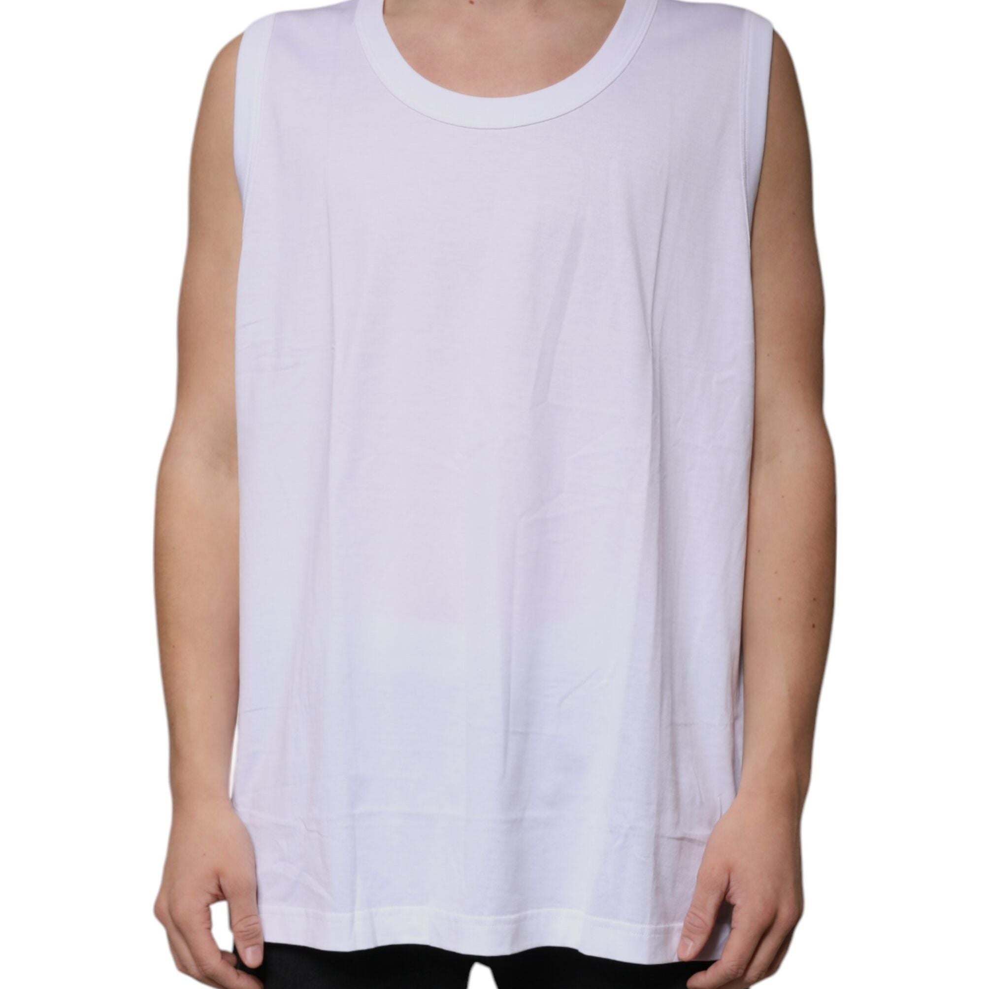 Dolce & Gabbana White Cotton Sleeveless Round Neck Tank T-shirt