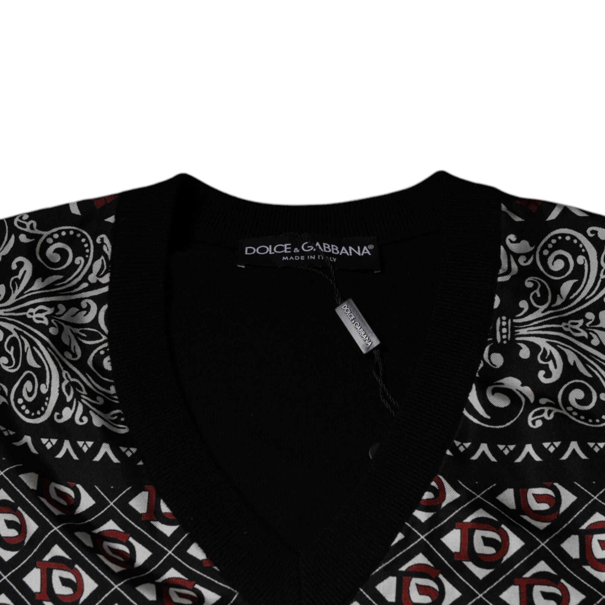 Dolce & Gabbana Black Logo Wool V-neck Pullover Sweater