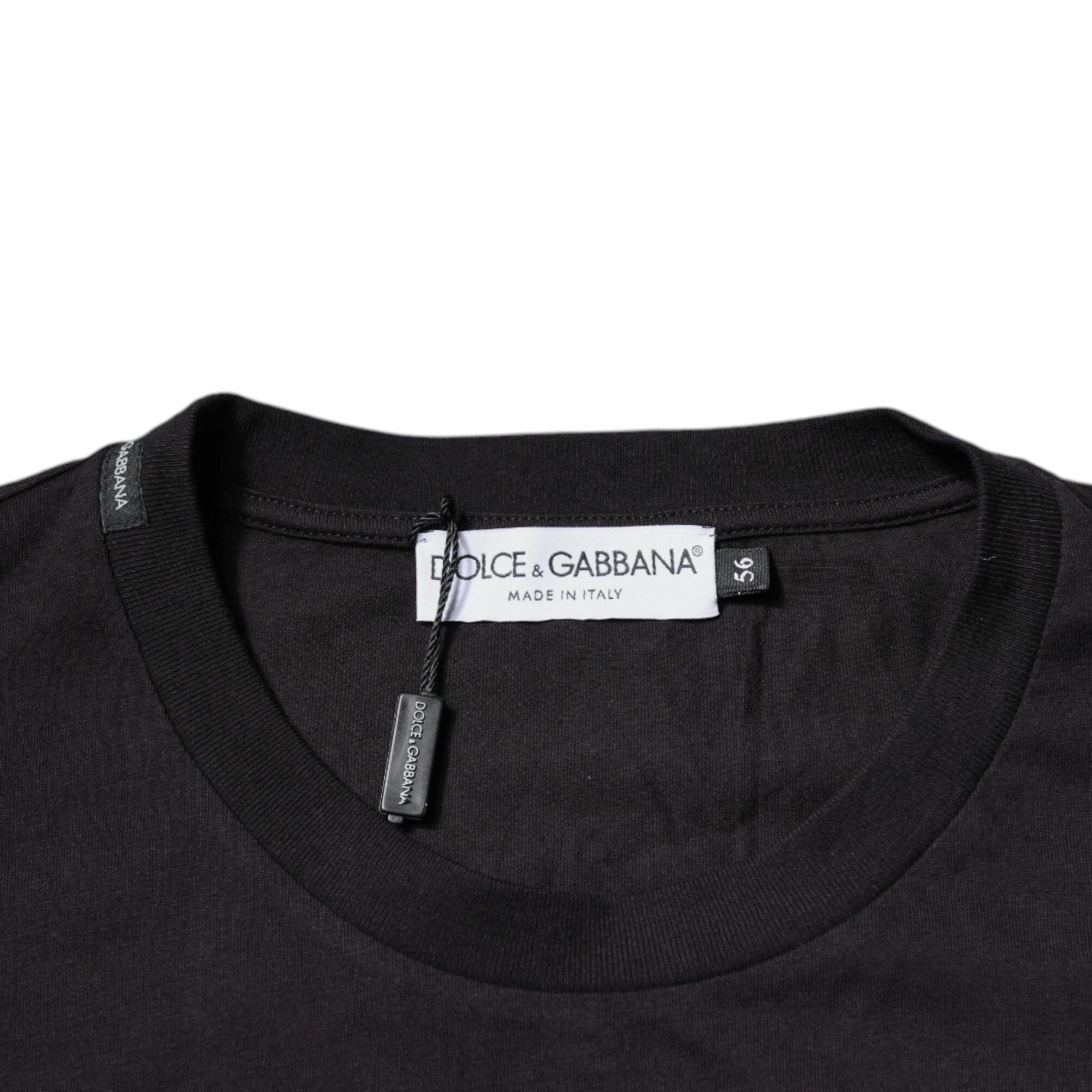 Dolce & Gabbana Black Logo Print Cotton Crew Neck T-shirt