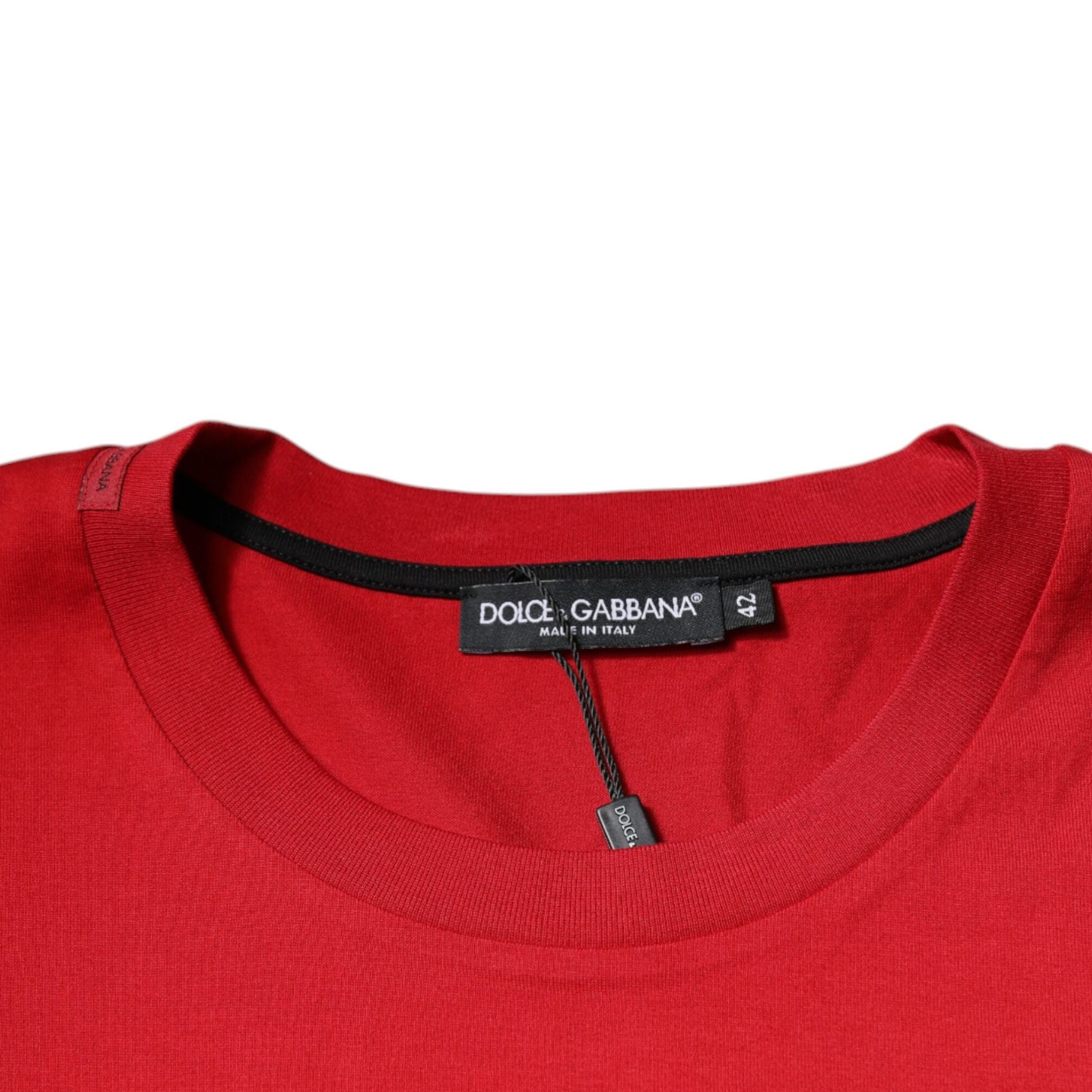 Dolce & Gabbana Red Logo Print Cotton Crew Neck T-shirt