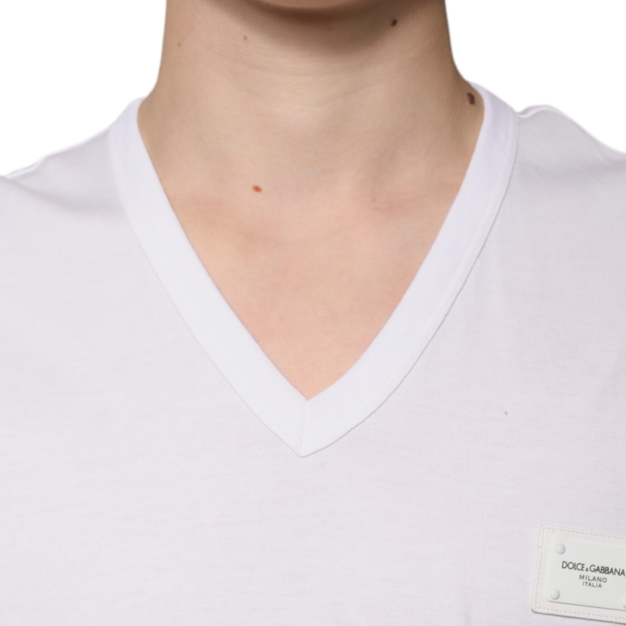 Dolce & Gabbana White Logo V-neck Short Sleeve T-shirt