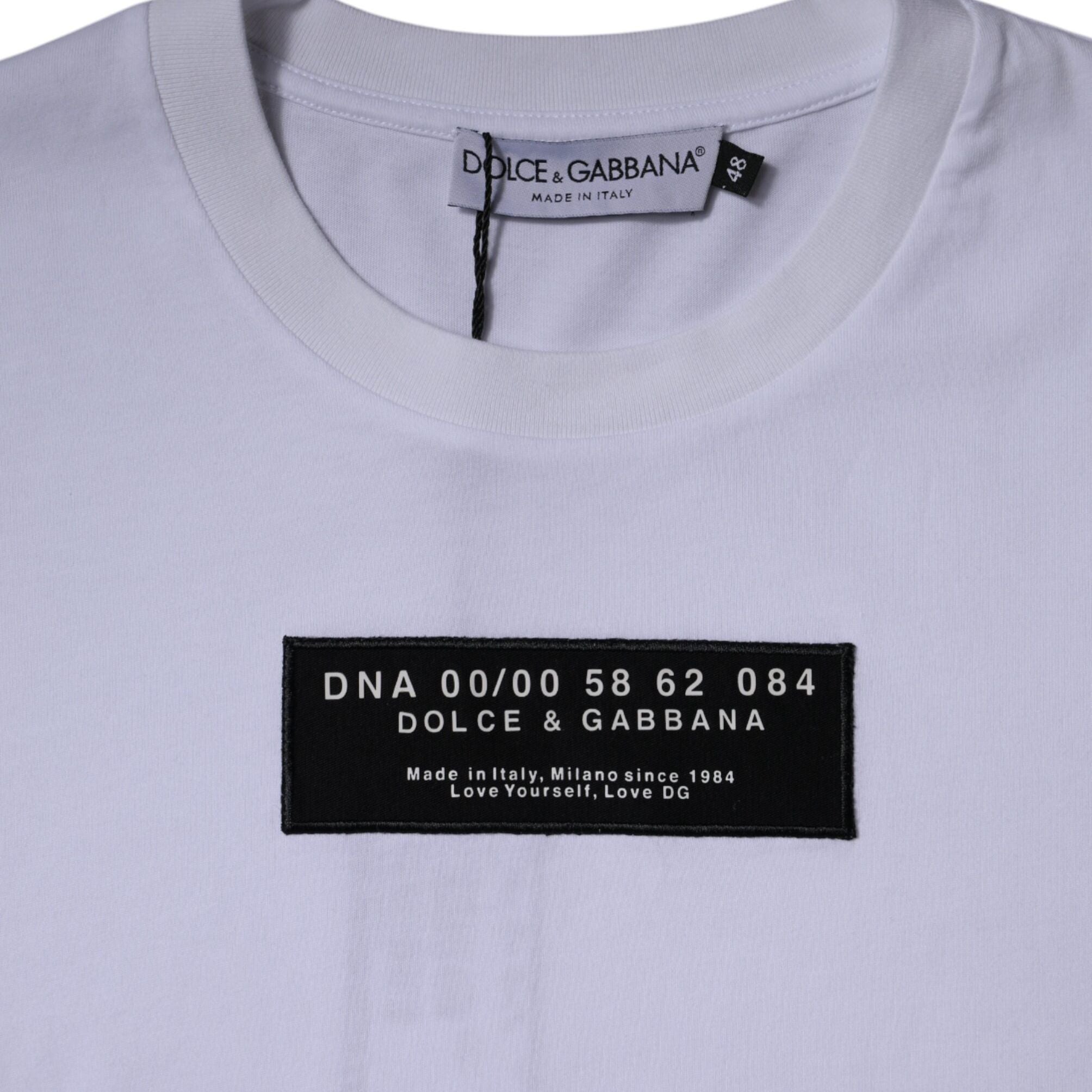 Dolce & Gabbana White Logo Print Cotton Crew Neck T-shirt