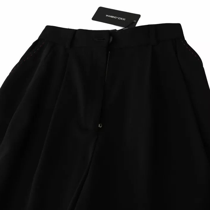 Dolce & Gabbana Black Wool High Waist Pleat Front Cropped Pants