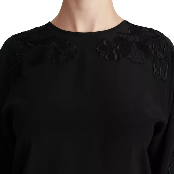 Dolce & Gabbana Black Floral Embroidered Blouse Silk Top