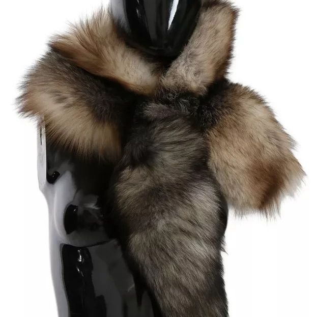 Dolce & Gabbana Brown Fox Tail Fur Shawl Neck Wrap Cover Collar Scarf