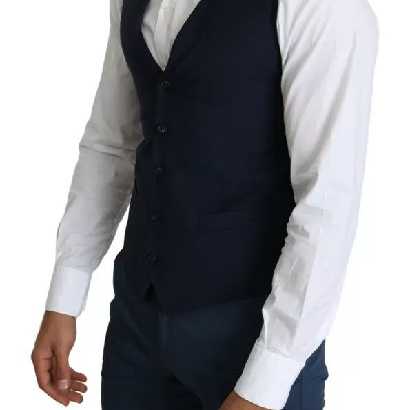 Dolce & Gabbana Navy Blue Men Formal Dress Waistcoat Vest