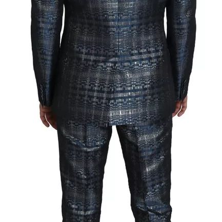 Dolce & Gabbana Blue Silver Shiny 2 Piece Slim GOLD Suit